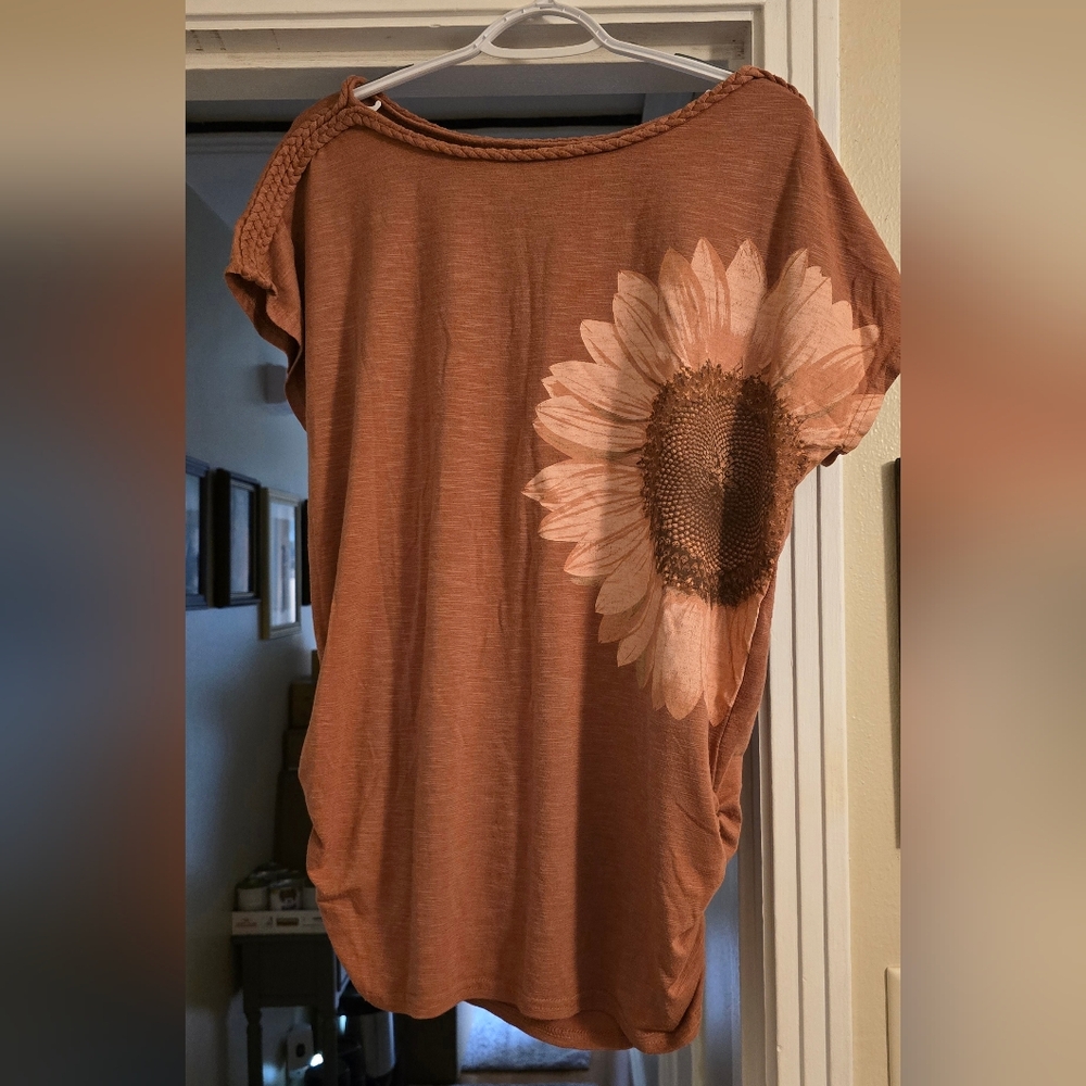Sunflower Print Brown Women's Top